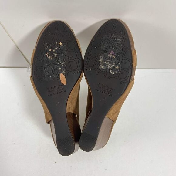 Ugg women's US 6,5 Suede wooden Wedge Hazel Platform Slingback Sandals Shoes - Picture 12 of 13